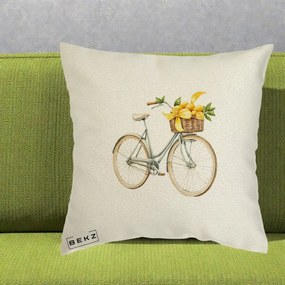 Perna Decorativa Bicicleta cu Cos de Lamai Mediteranean, 40x40 cm, Ecru, Husa Detasabila, Perna Inclusa, BEKZ®