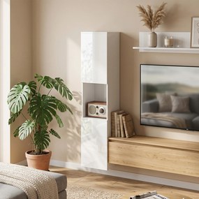 HOMCOM Dulap Multimedia Slim cu 5 Rafturi Reglabile, Alb | Aosom Romania