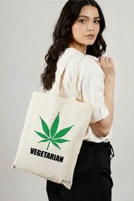 Sacosa de Panza pentru Cumparaturi, Geanta Tote, model Vegetarian, 38x34.5 cm, Alba, BEKZ®