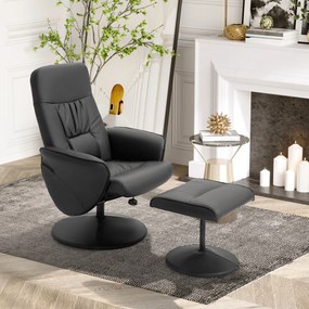 HOMCOM Fotoliu Relax Rotativ 360° din Metal și Piele Sintetică, cu Suport pentru Picioare, Spătar Reglabil, Negru | Aosom Romania