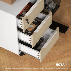 HOMCOM Dulap de Birou cu 3 Sertare, 4 Roți, Comodă de Birou cu Sistem de Blocare și 2 Chei pentru Documente Format A4, Dulap Vertical pentru Studiu, 40x40x63.5 cm, Alb și Stejar | Aosom Romania