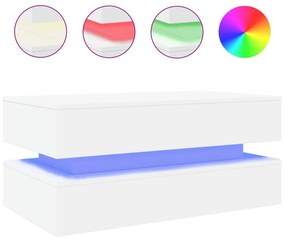 Masuta de cafea cu lumini LED, alb, 90x50x40 cm