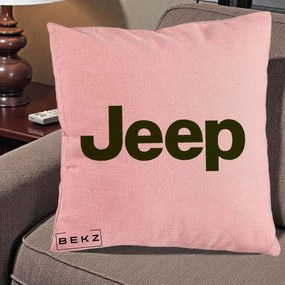Perna Personalizata cu emblema Jeep, 40x40 cm, Roz, Husa Detasabila, Perna Inclusa, BEKZ®
