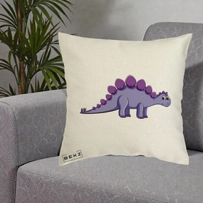 Perna Personalizata Stegozaur Mov, 40x40 cm, Ecru, Husa Detasabila, Perna Inclusa, BEKZ®