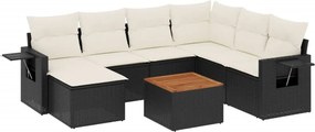 vidaXL Set mobilier de grădină cu perne, 8 piese, negru, poliratan