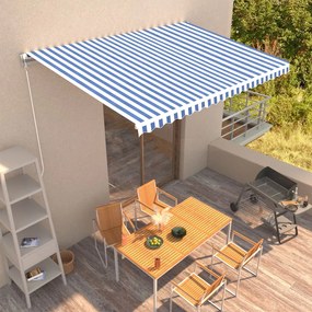 vidaXL Copertină retractabilă manual, albastru și alb, 450x300 cm