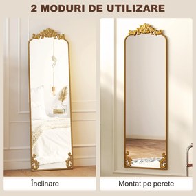 HOMCOM Oglindă de Podea Stil Baroc, 50x160 cm Oglindă de Perete și Autoportantă cu Ramă Metalică, pentru Dormitor, Living și Hol, Auriu | Aosom Romania