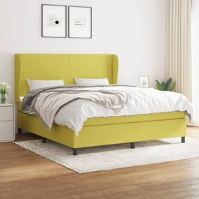 Pat box spring cu saltea, verde, 180x200 cm, textil Verde, 180 x 200 cm, Design simplu