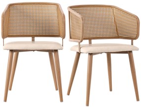Set de 2 scaune de sufragerie cu spătar din ratan, Bej+Maro | Aosom Romania