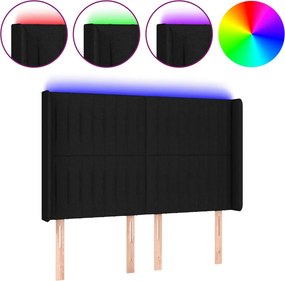vidaXL Tăblie de pat cu LED, negru, 147x16x118/128 cm, textil