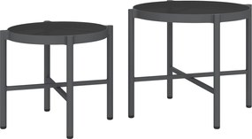 Outsunny Lot de 2 mese joase gigogne de grădină mese de cafea de grădină cu blat din sticlă temperată, cadru din aluminiu negru | Aosom Romania