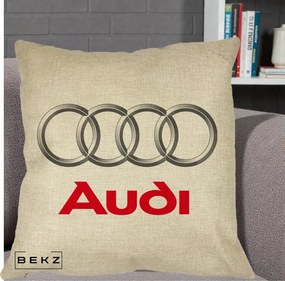 Perna Personalizata cu emblema Audi, 40x40 cm, Crem, Husa Detasabila, Perna Inclusa, BEKZ®