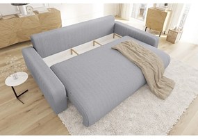 Canapea gri deschis extensibilă, cu spațiu de depozitare, cu tapițerie din catifea reiată 234 cm Sara – Ropez