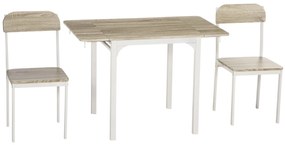 HOMCOM Set masa si 2 scaune pentru bucatarie  pliabile din lemn si otel, mobilier pentru bucatarie culoare Lemn natural, alb | AOSOM RO