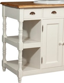 Mobilier de baie din lemn masiv, lavoar ceramica , alb antichizat  natur, L128x54xH92 cm