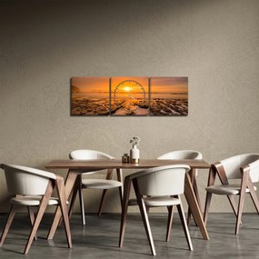 Tablou cu apus de soare (cu ceas) (90x30 cm)