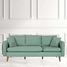 Canapea cu 3 locuri ZAYLEE, Verde mint, 215x91x85 cm, Stofa catifelată, Stil modern, Living/Sala de asteptare/Birou