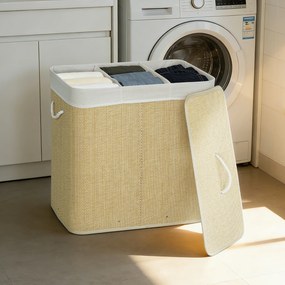 HOMCOM Coș pentru rufe murdare 144 L din bambus cu 3 compartimente mânere sac interior detașabil 60x40x60 cm crem | Aosom Romania