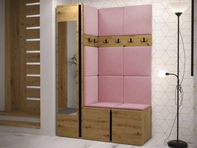 Mobilier hol Tovenaz X (Stejar artisan + Negru + Roz) (cu oglindă). 1104791