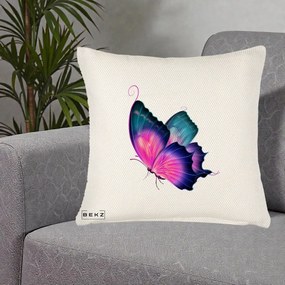 Perna Decorativa Fluture Neon, 40x40 cm, Crem Reliefat, Husa Detasabila, Perna Inclusa, BEKZ®
