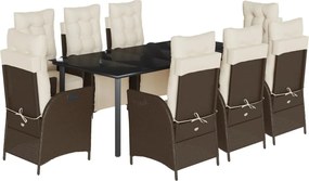 vidaXL Set mobilier de grădină cu perne, 9 piese, maro, poliratan