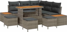 vidaXL Set de canapele pentru grădină cu pernă 9 pcs Gri Rattan poli