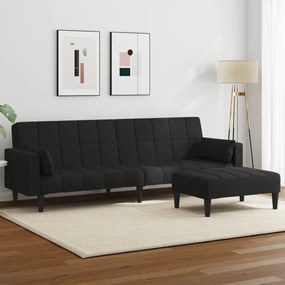 vidaXL Canapea extensibilă cu taburet, 2 locuri, negru, textil