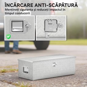 HOMCOM Cutie de Scule din Aluminiu cu Lacăt și 2 Chei, Mânere Laterale, Cutie de Depozitare 43L Rezistentă, Ideală pentru Camioane, Autorulote, Remorci, 76.2x33x24.4cm, Argintiu | Aosom Romania