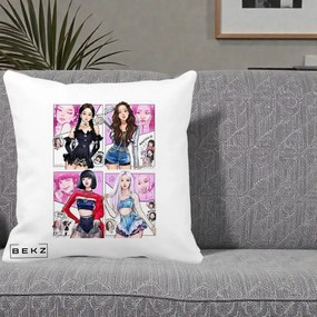 Perna Personalizata K-pop BLACKPINK Fanart Manga Benzi Desenate 4 Membre, 40x40 cm, Alba Mata, Husa Detasabila, Perna Inclusa, BEKZ®