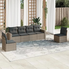 vidaXL Set mobilier grădină cu perne, 6 piese, gri, poliratan