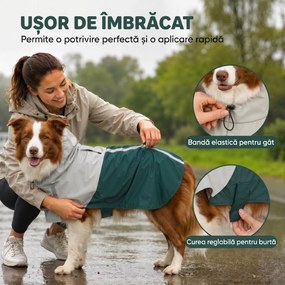 PawHut Haină Impermeabilă pentru Câini cu Glugă, Orificiu pentru Lesă și Benzi Reflectorizante, Talie Medie, Verde | Aosom Romania
