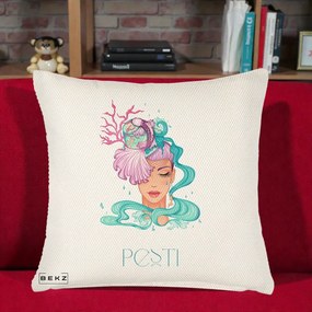 Perna Personalizata Zodiac Pesti Cowgirl, 40x40 cm, Crem Reliefat, Husa Detasabila, Perna Inclusa, BEKZ®