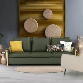 Canapea complet tapiţată 3 locuri, piele / piele ecologică verde măslin, LINSY