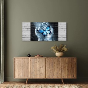 Tablou cu flutere albastru pe perete (120x50 cm)