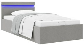 vidaXL Cadru pat hidraulic cu ladă LED gri deschis 90x200 cm textil