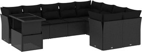 vidaXL Set canapele de grădină cu perne, 10 piese, negru, poliratan