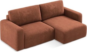 Colțar teracotă extensibil/cu spațiu de depozitare cu tapițerie din chenille (cu colț pe partea dreaptă/cu șezlong) Kona – Makamii