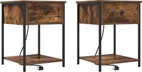 vidaXL Dulap de noapte cu sertar 2 pcs Stejar fumuriu 42 x 41 x 56 cm
