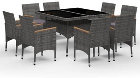 3058345 vidaXL Set mobilier grădină, 9 piese, gri, poliratan, lemn acacia