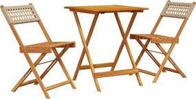 vidaXL Set mobilier bistro, 3 piese, poliratan bej/lemn masiv