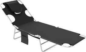 Outsunny Șezlong de grădină, șezlong cu deschidere căptușită pentru față, șezlong de masaj pentru exterior, buzunar lateral, material textil, metal, Negru | Aosom Romania