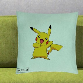 Perna Personalizata Pikachu Fericit, 40x40 cm, Verde Menta, Husa Detasabila, Perna Inclusa, BEKZ®