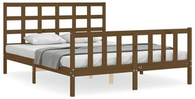 3192109 vidaXL Cadru de pat cu tăblie, maro miere, king size, lemn masiv