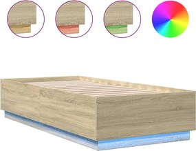 vidaXL Cadru de pat cu LED, stejar sonoma, 90x200 cm, lemn prelucrat