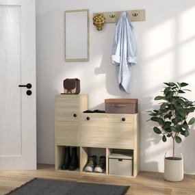 HOMCOM Mobilier pentru Hol cu Depozitare pentru 9 Perechi de Pantofi, Oglindă, Dulap, Rafturi și 4 Cârlige, 90x30x87 cm, Lemn Natural | Aosom Romania
