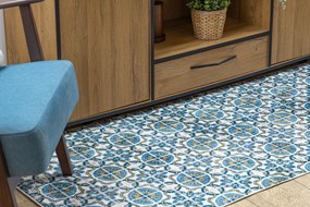 ANDRE 53020 covor lavabil gresii de Lisbona, bucatarie, anti-alunecare - albastru / bej