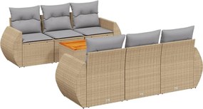 vidaXL Set canapele de grădină, 7 piese, cu perne, bej, poliratan