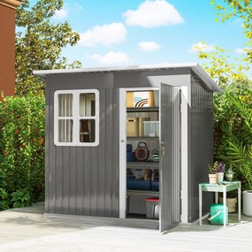 Outsunny magazie grădină căsuță de grădină pentru unelte cu ușă largă și fereastră, 221x133x190 cm gri închis | Aosom Romania