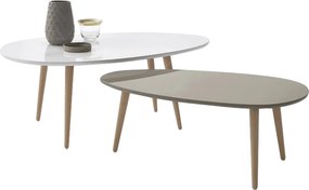 Set 2 masute cafea DOBLO, alb/gri/stejar
