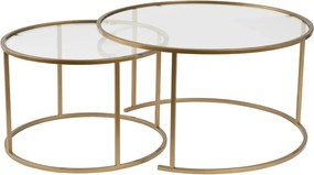 Set 2 masute cafea AURUM, transparent/auriu, sticla/metal